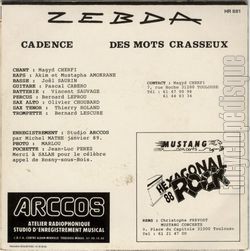 [Pochette de Cadence (ZEBDA) - verso]