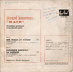 [Pochette de Hair (Grard LENORMAN) - verso]