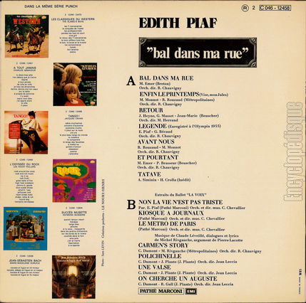 [Pochette de Bal dans ma rue (dith PIAF) - verso]