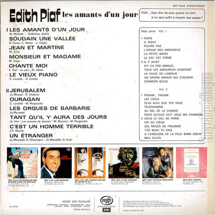 [Pochette de Les amants d’un jour (dith PIAF) - verso]