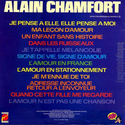 [Pochette de Je pense  elle elle pense  moi, L’amour en France… (Alain CHAMFORT) - verso]