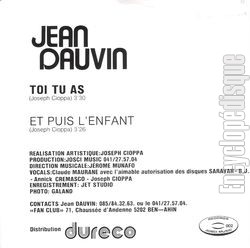 [Pochette de Toi tu as (Jean DAUVIN) - verso]