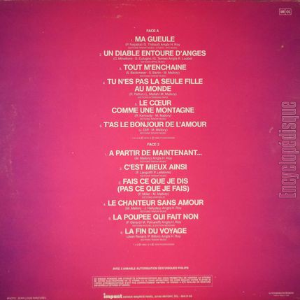 [Pochette de Enregistrements originaux - vol. 13 (Johnny HALLYDAY) - verso]