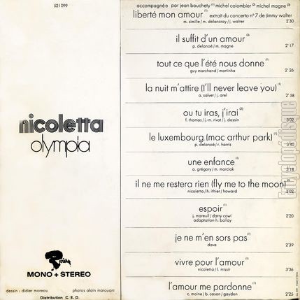 [Pochette de Olympia (NICOLETTA) - verso]