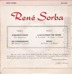 [Pochette de Je reviens Fanny (Ren SORBA) - verso]