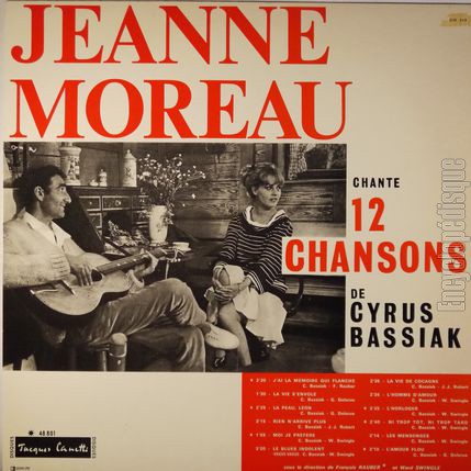 [Pochette de 12 chansons de Cyrus Bassiak (Jeanne MOREAU) - verso]