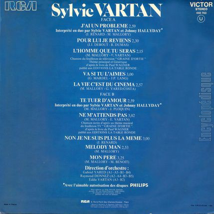 [Pochette de J’ai un problme (Sylvie VARTAN) - verso]