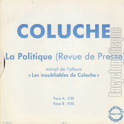 [Pochette de La politique (COLUCHE) - verso]