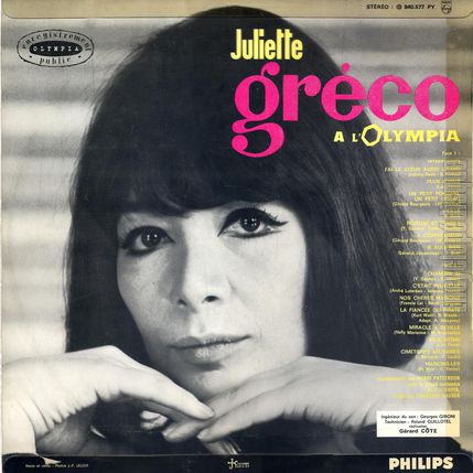 [Pochette de  l’Olympia (Juliette GRCO) - verso]