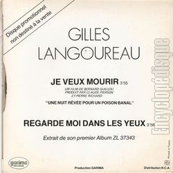 [Pochette de Je veux mourir / Regarde-moi dans les yeux (Gilles LANGOUREAU) - verso]