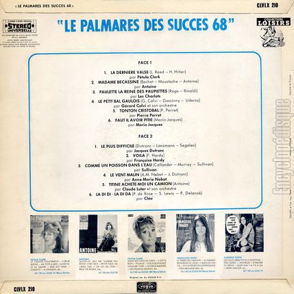 [Pochette de Le palmars des succs 68 (COMPILATION) - verso]