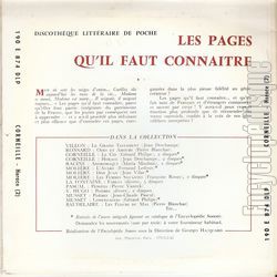 [Pochette de Les pages de Corneille qu’il faut connatre - Horace (II) (DOCUMENT) - verso]