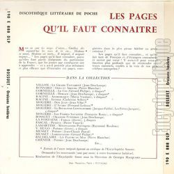 [Pochette de Bossuet : Oraisons funbres (LES PAGES QU’IL FAUT CONNAITRE) - verso]