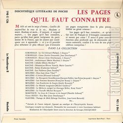 [Pochette de Les pages qu’il faut connatre -  Molire - Le misanthrope (II) (DOCUMENT) - verso]