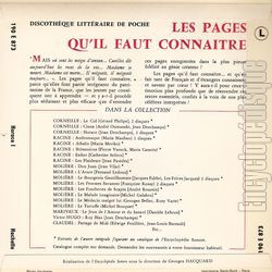 [Pochette de Les pages qu’il faut connatre - Corneille - Horace (I) (DOCUMENT) - verso]