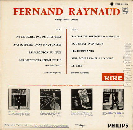 [Pochette de Ne me parle pas de Grenoble ! (Fernand RAYNAUD) - verso]