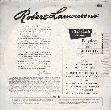 [Pochette de Robert Lamoureux dit et chante ses derniers succs (Robert LAMOUREUX) - verso]