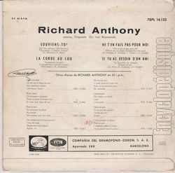 [Pochette de La corde au cou (Richard ANTHONY) - verso]