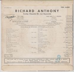 [Pochette de Toi l’ami (Richard ANTHONY) - verso]