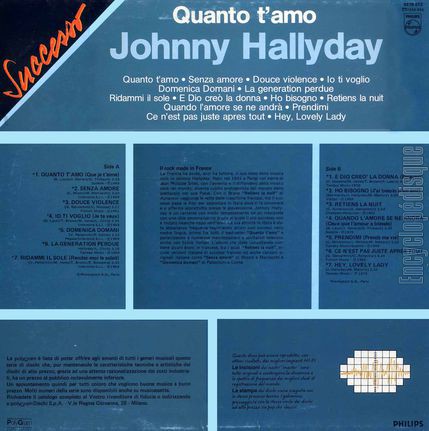 [Pochette de Quanto t’amo (Johnny HALLYDAY) - verso]