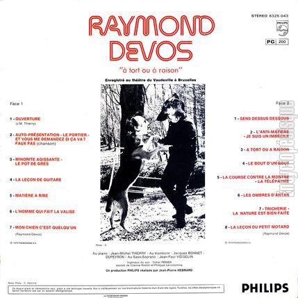 [Pochette de  tort ou  raison (Raymond DEVOS) - verso]