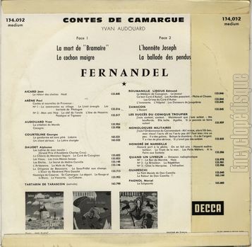 [Pochette de Contes de Camargue (FERNANDEL) - verso]