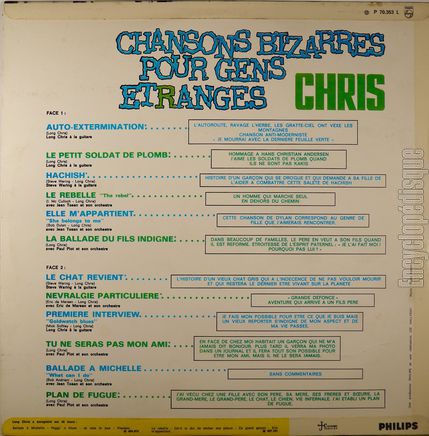 [Pochette de Chansons bizarres pour gens tranges (Long CHRIS) - verso]