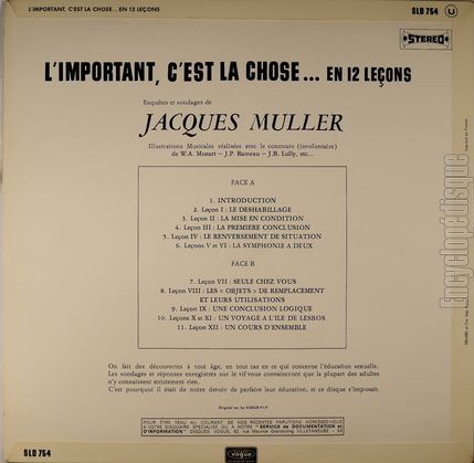 [Pochette de L’important c’est la chose… en 12 leons (Jacques MULLER ) - verso]