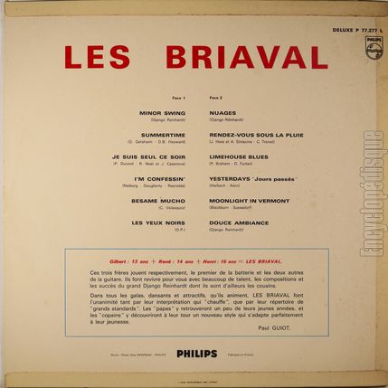 [Pochette de Minor swing, Summertime, Nuages… (Les BRIAVAL) - verso]