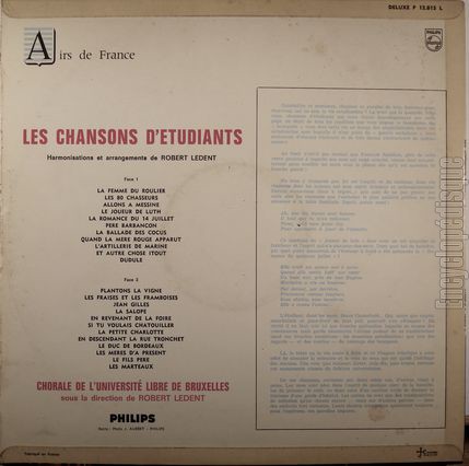 [Pochette de Les chansons d’tudiants (CHORALE DE L’UNIVERSIT LIBRE DE BRUXELLES) - verso]