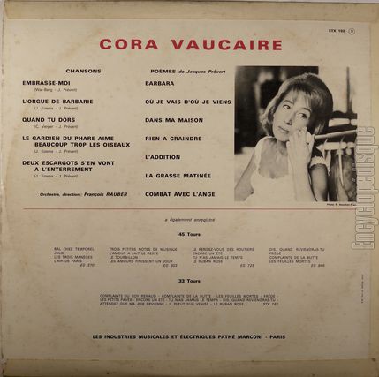 [Pochette de Chansons et pomes de Prvert (Cora VAUCAIRE) - verso]