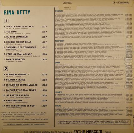 [Pochette de Prs de Naples la jolie, Tes bras, Pardonne-moi… (Rina KETTY) - verso]