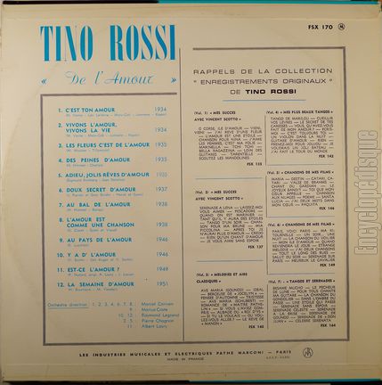 [Pochette de De l’amour (enregistrements originaux vol. 8) (Tino ROSSI) - verso]