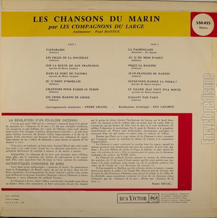 [Pochette de Les chansons du marin (Les COMPAGNONS DU LARGE) - verso]