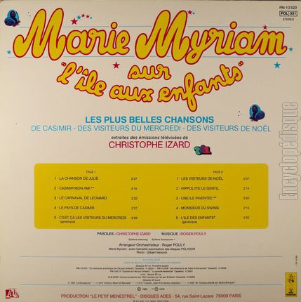 [Pochette de Marie Myriam sur l’ile aux enfants (Marie MYRIAM) - verso]