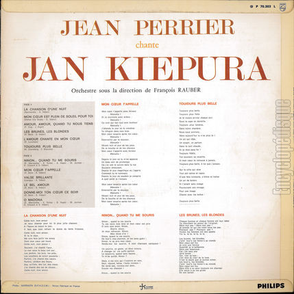 [Pochette de Chante Jan Kiepura (Jean PERRIER) - verso]