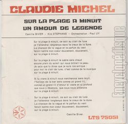 [Pochette de Sur la plage  minuit / Un amour de lgende (Claudie MICHEL) - verso]