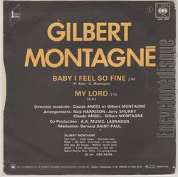 [Pochette de Baby I feel so fine / My lord (Gilbert MONTAGN) - verso]