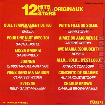 [Pochette de 12 Hits 12 Stars (COMPILATION) - verso]