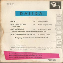 [Pochette de Ciao amore ciao (DALIDA) - verso]