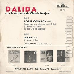 [Pochette de Pauvre cœur / Mama (DALIDA) - verso]