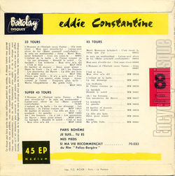 [Pochette de Paris bohme (Eddie CONSTANTINE) - verso]