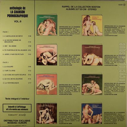 [Pochette de Vol. 6 (ANTHOLOGIE DE LA CHANSON PORNOGRAPHIQUE) - verso]