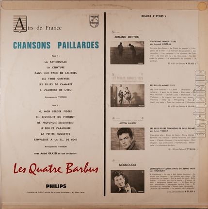 [Pochette de Chansons paillardes (Les QUATRE BARBUS) - verso]