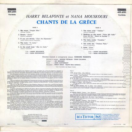 [Pochette de Chants de la Grce (Nana MOUSKOURI) - verso]