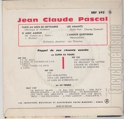 [Pochette de Paris au mois de Septembre (Jean-Claude PASCAL) - verso]