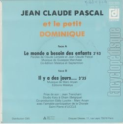 [Pochette de Le monde a besoin des enfants (Jean-Claude PASCAL et le petit DOMINIQUE) - verso]