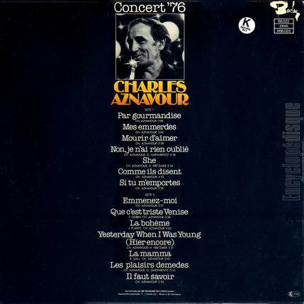 [Pochette de Concert’ 76 (Charles AZNAVOUR) - verso]