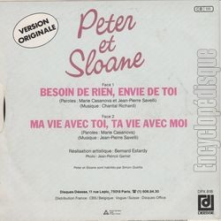 [Pochette de Besoin de rien, envie de toi (PETER ET SLOANE) - verso]