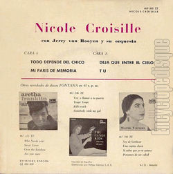 [Pochette de Laisse entrer le ciel (Nicole CROISILLE) - verso]